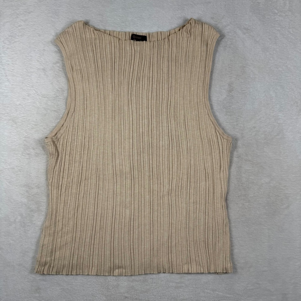 Quince Womens Ribbed Knit Boat Neck Sleeveless Tank Top Beige Tan Size M